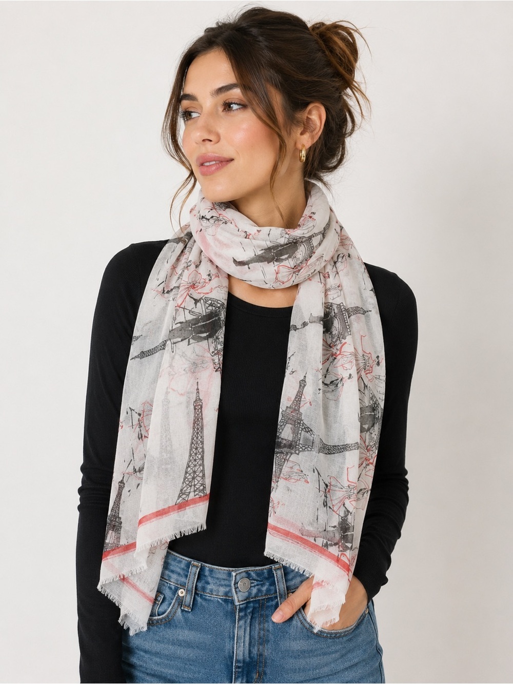 Karl Lagerfeld Paris Eiffel Tower Sketch Print Wrap Scarf Shawl 72x36
